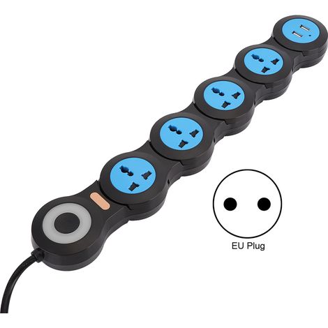 Prolongateur multiprise 10A 5 prises + ports USB 2500-3000W 110-240V prise UE (1/5)
