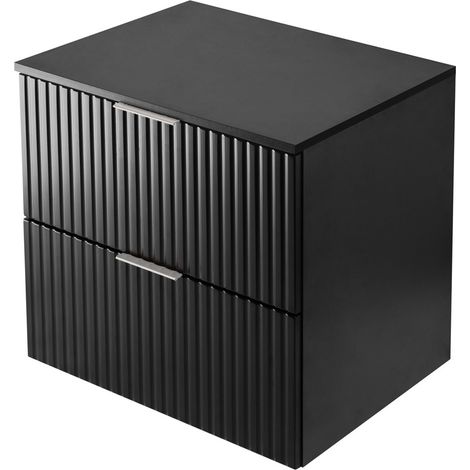 Ensemble de salle de bain : meuble avec tiroirs, meuble avec portes et étagère 57×46×140 cm, couleur : blanc / noir, poignée noire (1/3)