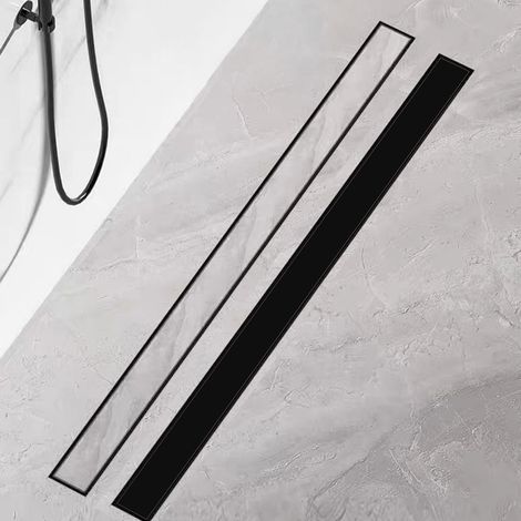Duschrinne Komplettset 120 cm Befliesbar Schwarz Extra flache,  mit Haarsieb, Geruchsstop und  Siphon Edelstahl Ablaufrinne für bodenebene Duschen 360° Drehbar Auslauf