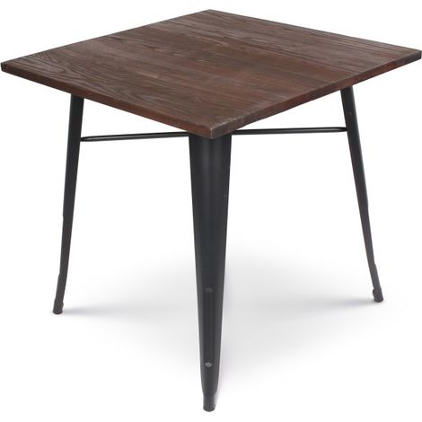 Tavolo in stile industriale in metallo nero opaco e legno scuro - 80x80 cm (1/5)