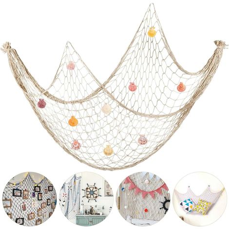 CCYKXA Decorative Fishing Net 200x150cm Fish Net with Shells Mediterranean Style Photo Decoration Hawaii Theme Style Wall Hanging