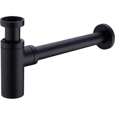 Bonde de lavabo ronde en laiton avec siphon intégré, chromée ou noire mate (1/4)