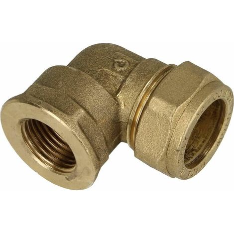Raccord bicône en laiton, coude / FF pour tuyaux 18 mm Diam x 1/2''