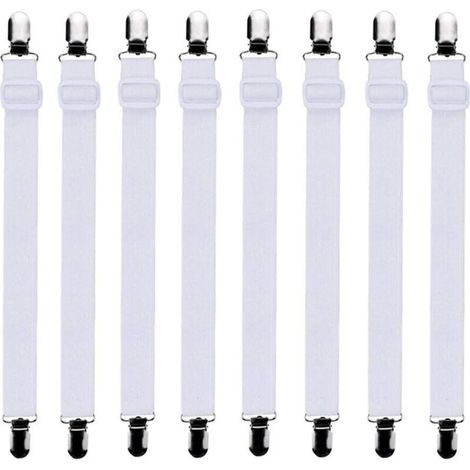 8 Pièces Tendeurs de Drap Housse Réglables 60 à 200 cm – Fixation Sécurisée pour Lit et Matelas, Blanc (1/5)
