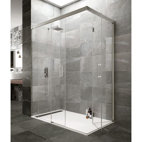 Box doccia angolare TANDEM con porta scorrevole e porta pieghevole, 75x75 cm, vetro trasparente (1/5)