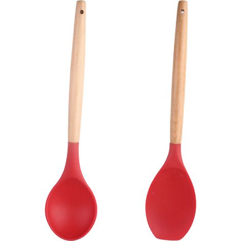 Ustensiles De Cuisine En Silicone Antiadhésif Avec Manche En Bois D'Acacia - Résistance À La Chaleur Pour Casseroles Et Poêles - Lot De 2 (1/5)