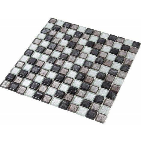 Decoon – Mosaïque en verre mix gris 2.3 x 2.3 cm – Imperméable et hygiénique – Pour salle de bains et cuisine – Facile à entretenir