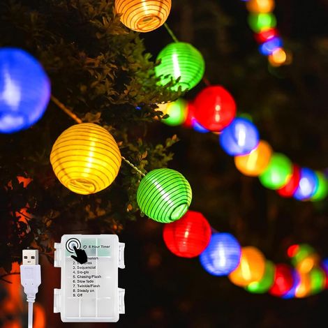 Guirlande Lumineuse Exterieure Pile/USB Guirlande Lampions Led Interieur 30 Lanternes LED 5,8M(Blanche Chaude) (1/5)