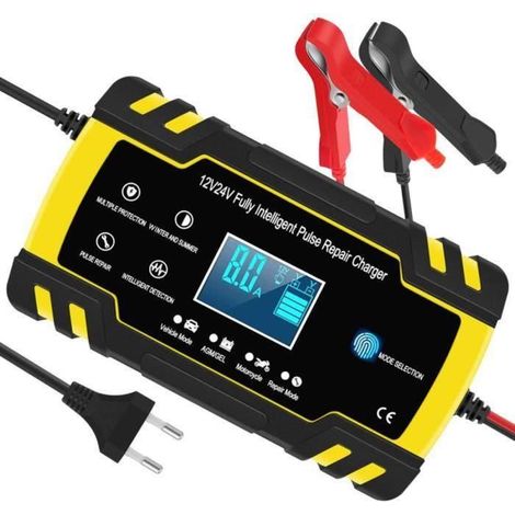 Chargeur de batterie intelligent 12V - 24V avec écran LCD pour voiture, camion, moto, bateau, SUV, VTT (1/4)