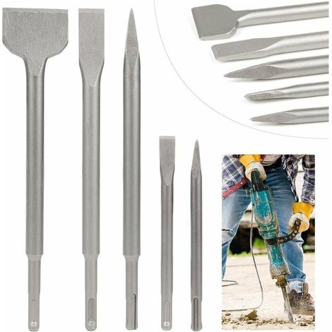 Dieses SDS-Meißelset enthält 5 Meißel mit 2 Spitzmeißeln und 3 Flachmeißeln, Werkzeuge zum Bohren von Beton (1/5)