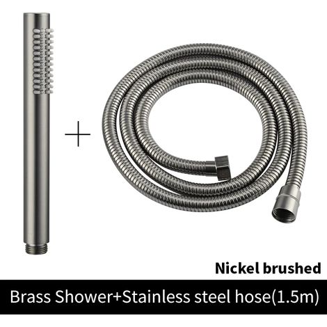 (Ensemble complet BN) Pommeau de douche à main en laiton brossé doré, douchette de douche à main nickelée, douchette de bain noire mate or rose chromée (1/5)
