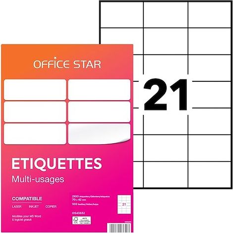 Étiquette multi-usages 70 x 42 mm Avery Office Star blanche - Boîte de 2100 (1/4)