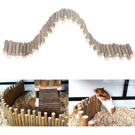Clôture en Bois Naturel pour Hamster, Pont Jouet, Échelle, Petit Animal (1/5)