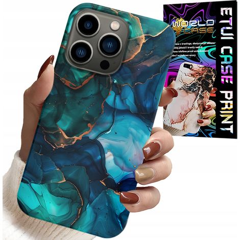 Custodia per iPhone 15 PRO - retro con motivo marmorizzato blu e verde (1/5)