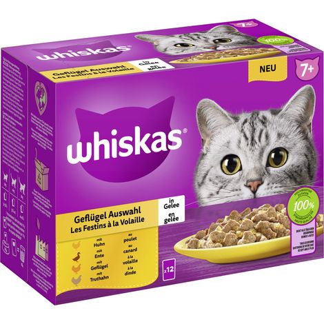 Whiskas Multipack Senior 7+ Geflügelauswahl in Gelee Katzenfutter 12 x 85 g