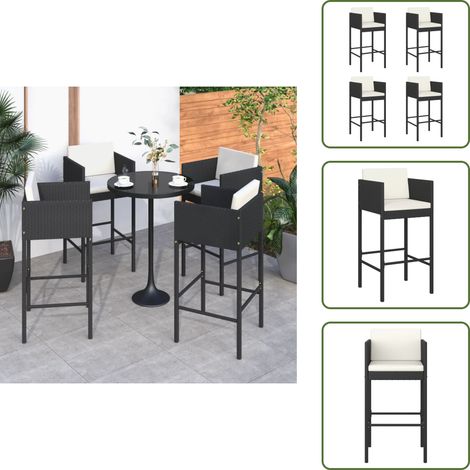 Barhocker 4 Stk. mit Kissen Schwarz Poly Rattan - Barhocker - Rattan Möbel - Gartenstühle - Outdoor Furniture - Esszimmerstühle (1/5)