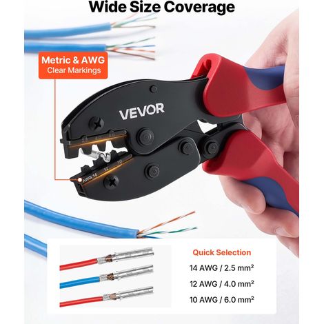 Pince à Sertir, Kit de Sertissage à Cliquet 2,5 à 6 mm², Graduations Métriques et AWG, avec 10 Paires de Connecteurs Solaires, 10 P… (1/5)