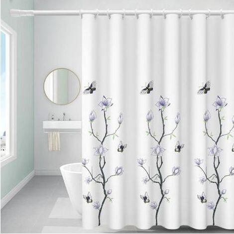 Rideau de douche hydrofuge anti-moisissure en polyester lavable avec crochets Motif fleurs et papillons Ourlet lesté 200 x 200 cm (1/5)