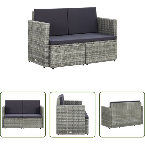 Poly Rattan - 2-Sitzer-Gartensofa mit Auflagen Grau Poly Rattan (1/5)