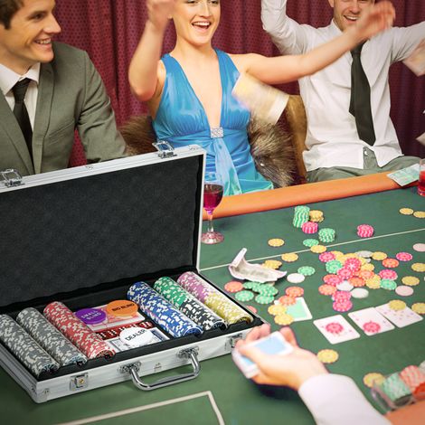 Mallette de Poker Coffret de Complet avec 500 jetons 5 dés 2 Jeux de Cartes 3 boutons 1 Tapis en Feutre