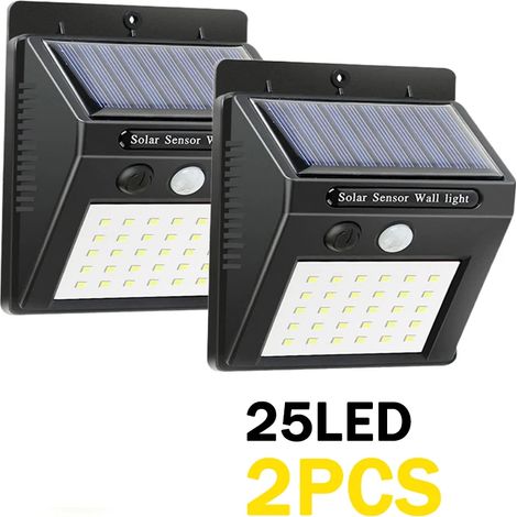 (25 LED, 2 pièces) Lampe solaire LED sans fil avec détecteur de mouvement, étanche, pour extérieur, décoration de jardin, projecteur mural (1/5)