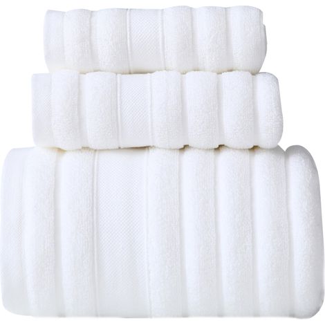 3 pièces Serviette de bain, Coton 100%, Absorbante, Jacquard, Salle de bain (1/5)
