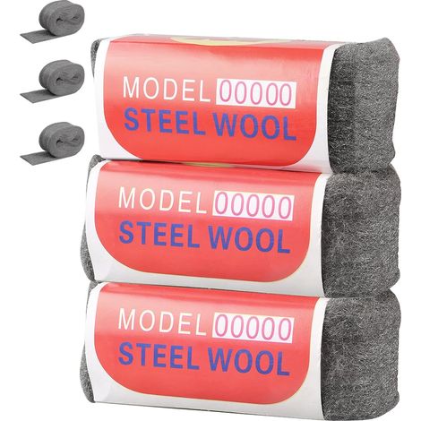 Steel Wool, 3 Rolls 00000 Steel Wool, Extra Fine Steel Wool, For Filling Holes and Cracks in Walls, Garages and Gardens (1/5)