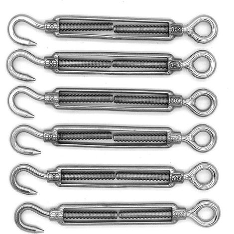 AIDUCHO Lot De 6 Crochets Et Œillets M8, Tendeur C À O, Acier Inoxydable 304, Kit De Quincaillerie Pour Tension De Câble Métallique Robuste, Pour Pare-Soleil, Installation D'auvent De Tente (1/5)