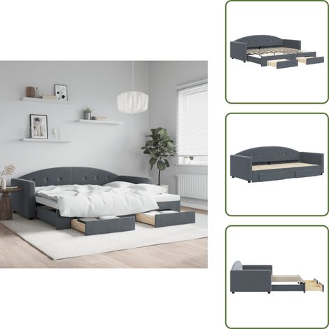 vidaXL Tagesbett Ausziehbar mit Schubladen Dunkelgrau 90x200 cm Samt (1/5)