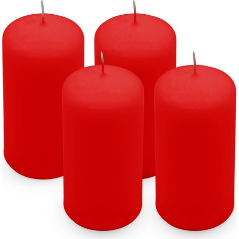 Echtwachs Stumpenkerze 4er Set 10 x 5 cm - rot - Blockkerze 10 cm für Adventskranz und Laternen