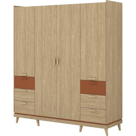 Armario NOKI – 4 puertas roble claro y moka – Estilo escandinavo