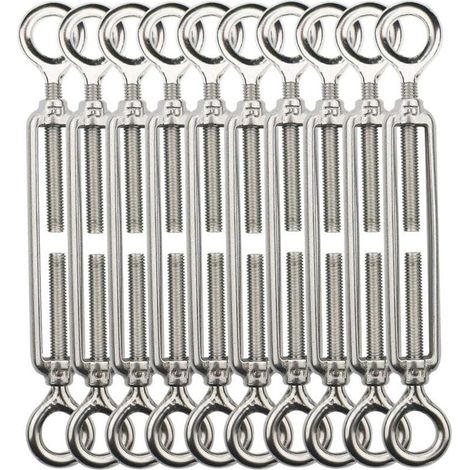 Tendeur Fil De Fer,M5 Tendeurs De Fil,Tendeur De Cable Crochet Et Crochet,Tendeurs De Cable En Acier Inoxydable 304,Utilisé Pour Cordes À Linge,Suspendre,Cable De Garde Corps -10 Pièces OO (1/4)