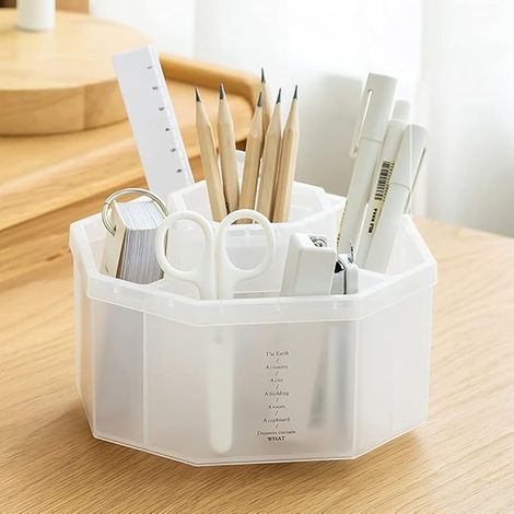 Schreibtisch-Organizer, um 360 Grad drehbar, multifunktionaler Stifthalter, 5 Fächer, Schreibtisch-Organizer, Heimbüro, Kunstbedarf, Aufbewahrungsbox (halbtransparent)
