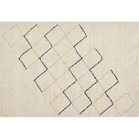 Alfombra de algodón beige claro negro amarillo 140 x 200 cm a mano geométrico Tezpur (1/5)