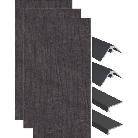 ONDEE ZEN - Pack de montage 3 panneaux muraux en niche - Ardoise 120 cm - profilés noirs (1/4)