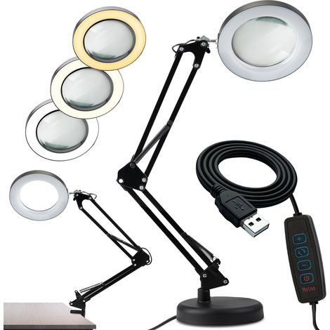 LUCA 2 Schwarze LED-Schreibtischlampe 8W CCT Zeichentischlampe 3-fache Vergrößerungsglas