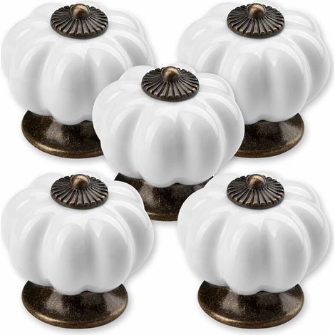 5 x Bouton de Meuble Pommeau Ø 23 mm Blanc Piédestal Bruni Bouton de Tiroir Bouton en Porcelaine