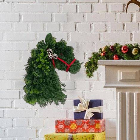 Couronne Tête de Cheval - Décor de Fête Fermière - Couronne de Noël Tête de (1/4)