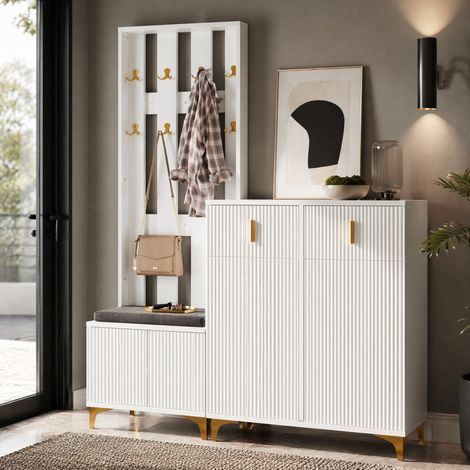 Mueble recibidor con zapatero y perchero blanco OKMYHOME (1/5)