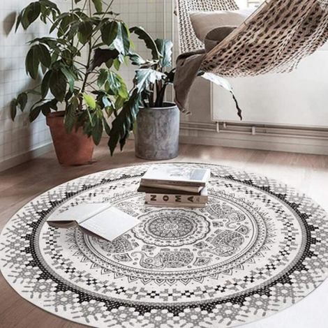 Tapis rond vintage - tapis à poils ras doux antidérapant - 120 cm (1/2)