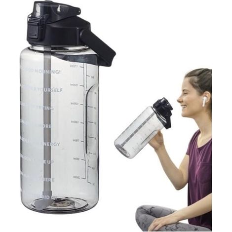 Wasserflasche – 2 l – mit Strohhalm – Zeitanzeige – auslaufsicher (1/4)