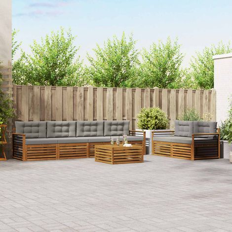 Outdoor-Sofagarnitur mit Kissen 7 pcs Natürlich und Hellgrau