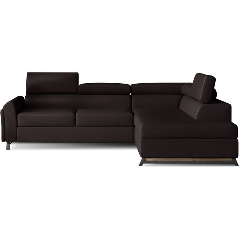 Canapé angle droit convertible simili cuir marron avec têtières réglables Nikos 265cm (1/5)