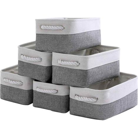 Cesta organizadora de almacenamiento - Juego de 6 cubos pequeños de tela (11,8 x 7,8 x 5,2 pulgadas) con asa de cuerda de algodón, cajas de almacenamiento plegables para bebés y juguetes (beige)...