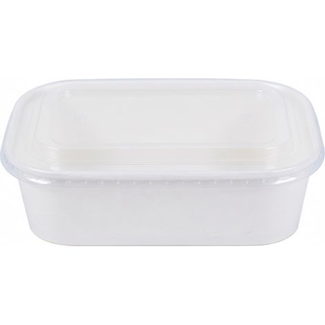 Bol rectangulaire en kraft blanc 580 ml avec couvercle transparent