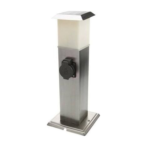 Lampada da terra con prese, lampada da esterno, prese, distributore di energia con illuminazione, acciaio inossidabile opalino, 1x LED 1.1W 90Lm bianco caldo, LxPxH 15,5x15x40 cm (1/4)
