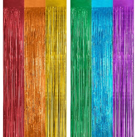 4pcs Rideau à Franges, Aluminium Brillant, Multicolor, 1m x 2m, Décoration Fête Mariage Anniversaire (1/5)