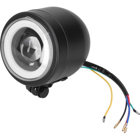 Vintage LED-Rundscheinwerfer mit Angel Eyes für Motorräder, Cruiser, Chopper, Bobber, Cafe Racer, weiß/gelbes Licht, 12 V, wasserdicht, Bausatz (1/5)