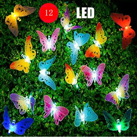 Guirlande Lumineuse Papillon - 12 Papillons En Fibres Optiques - 5 M - À Énergie Solaire - Étanche IP65 - Pour Jardin Extérieur Décoration Noël (1/5)