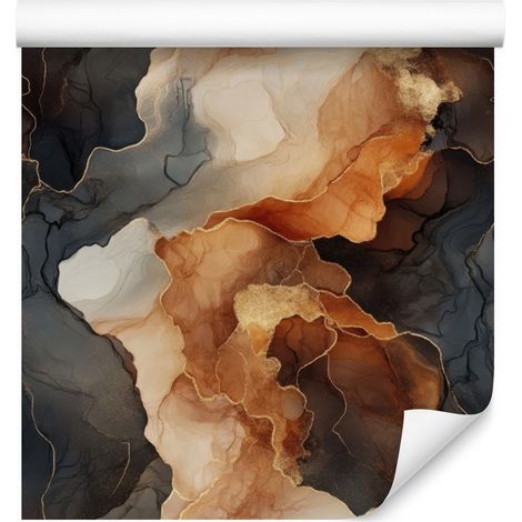 Papier peint orange encre, rouille, marron et beige pour salon et chambre 50x1000 (1/5)